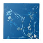 Scrolls with flowers on blue ground - ceramic tiles