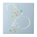 Scrolls with flowers on blue ground - ceramic tiles