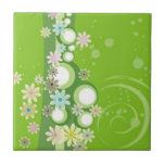 Scrolls with flowers on green ground - tile