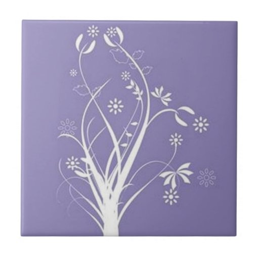 Scrolls with flowers on purple ground - tile