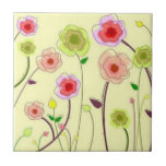 Scrolls with flowers on yellow ground - ceramic tile