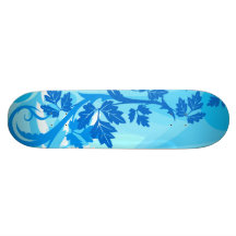 Sea Blue Modern Leaf and Vine Skate Board