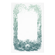 Sea plants and shells border design stationery