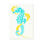 Seahorse turquoise, yellow and seaweed canvas prints