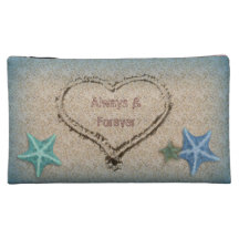 Seashells & Sandy Heart Monogrammed Cosmetic Bag