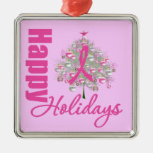 Season Greetings Pink Ribbon - Breast Cancer Christmas Tree Ornament
