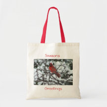 Seasons Greetings Cardinal Tote Canvas Bag