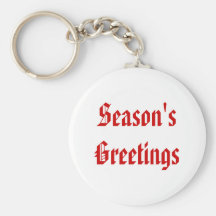 Season's Greetings. Festive Red and White. Custom Keychains