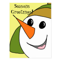Seasons Greetings Smiling Snowman Postcard