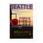 SeattlePike Place Market Sign and Water View Post Card