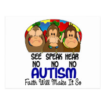 See Speak Hear No Autism 1 Postcard