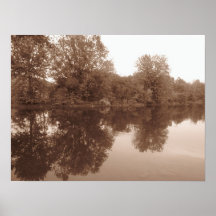 Sepia River Reflection Poster