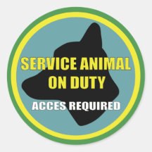 SERVICE ANIMAL OD DUTY DOG ROUND STICKER