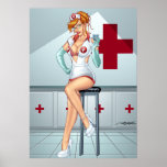 Sexy Nurse Pinup At Redhead by Al Rio Poster