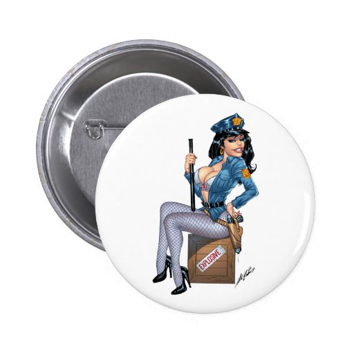 Sexy Police or Security Woman by Al Rio Pinback Button