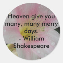 Shakespeare Pink Orchid Quote Round Stickers