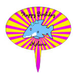 Shark cake topper with yellow  pink sunburst cake picks