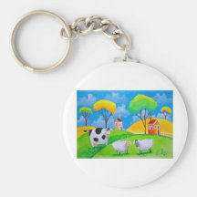 SHEEP COW FOLK PAINTING KEYCHAINS