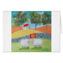 SHEEP FOLK ART GREETING CARD