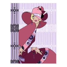 Shelby, 1930s Lady in Lavender and Wine Postcards