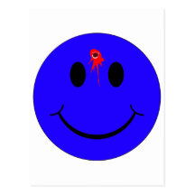 Shot Dead Head Smiley Face Bleeding Bullet Hole Postcards