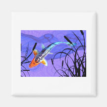 Shusui Koi in Purple Pond with Cattails Refrigerator Magnets