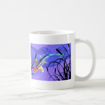 Shusui Koi in Purple Pond with Cattails Coffee Mugs