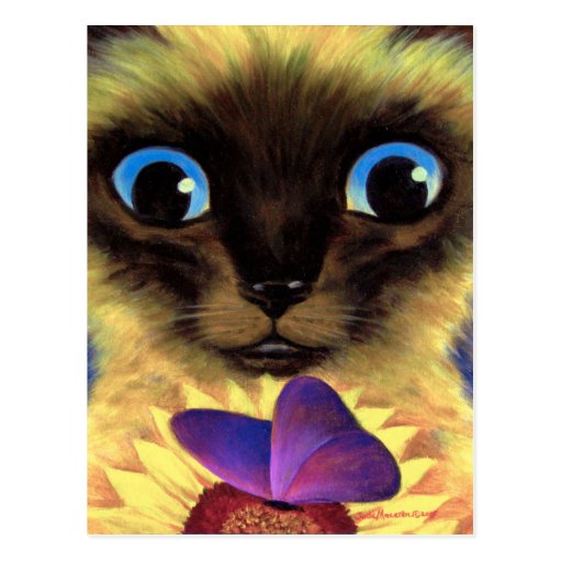 Siamese Cat Painting With Butterfly - Multi Post Cards