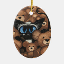 Siamese Cat Teddy Bear Hug by BiHrLe Ornament