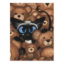 Siamese Cat Teddy Bear Hug by BiHrLe Postcards