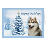 Siberian Husky Christmas Card Blue Tree