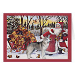 Siberian Husky Christmas Card Santa Bears
