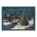 Siberian Husky Christmas Evening Greeting Card