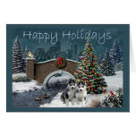 Siberian Husky Puppies Christmas Evening Card