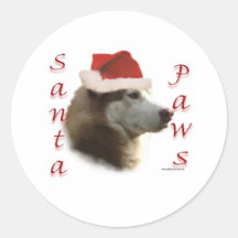 Siberian Husky Santa Paws Round Sticker