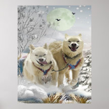 Siberian Husky Winter Scene Print