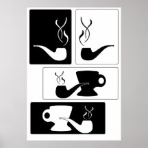 Silhouette Smoking Pipe and cup Poster
