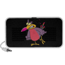 silly angry mad bird cartoon character travelling speaker