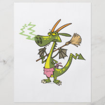 silly cleaning dragon lady cartoon full color flyer