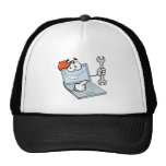 silly computer repair cartoon laptop with wrench trucker hat