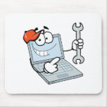 silly computer repair cartoon laptop with wrench mousemat