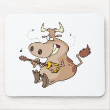 silly cow cartoon playing guitar mousepad
