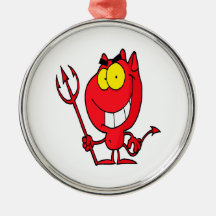 silly cute cartoon devil with pitchfork christmas tree ornaments