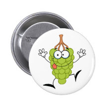 silly funny cute green grapes cartoon character pinback button