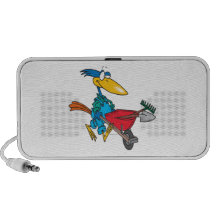 silly gardening bird with wheel barrow laptop speaker