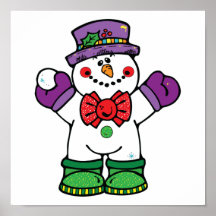 silly happy snowman print