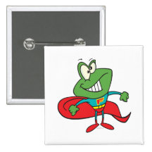 silly superhero super hero frog button