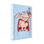silly superhero super pig cartoon canvas prints