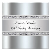 Silver 25th Wedding Anniversary Party Custom Invitations