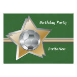 Silver and gold soccer star linen birthday party announcement